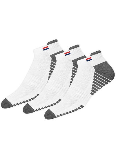 Buy NAVYSPORT Men's Low Cut Athletic Cotton Cushion Ankle Socks with Sports Tab for Running, Gym, Training, Casual Wear, Pack of 3 (Free Size, White) in UAE