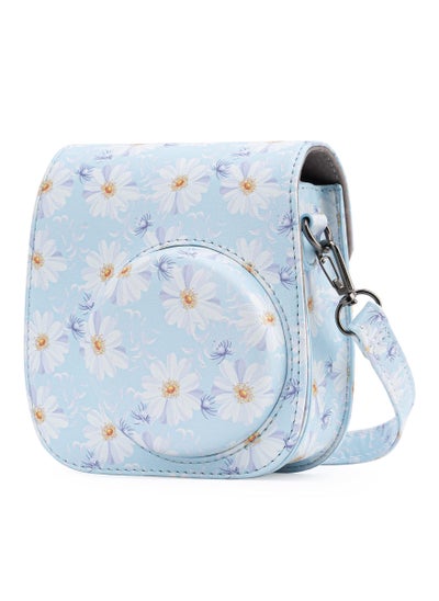 Buy Protective & Portable Case Compatible with fujifilm instax Mini 11/ 9/ 8/ 8+ Instant Film Camera with Accessory Pocket and Adjustable Strap (Flowers Light Blue) in UAE