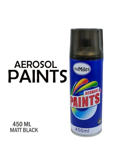 Buy 100 Miles Spray Paint Bottle AEROSOL Paints 450ml Mat Black in Saudi Arabia