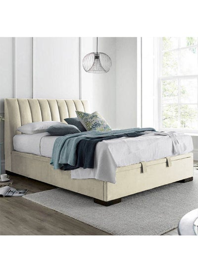 Buy Blven | Wooden Bed Frame Upholstered in Velvet - Ivory in Saudi Arabia