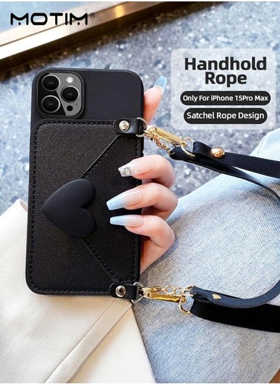 Buy Crossbody iPhone 15 Pro Max Case with Lanyard Strap and Hand Strap Credit Card Holder 6.7" Protective Wallet PU Leather Handbag Purse Cover Phone Case for Women Girl in UAE