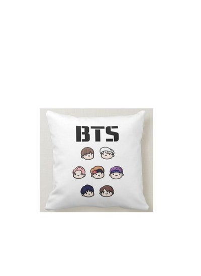 اشتري Square pillow with "BTS" print, white, size 40x40 cm في السعودية