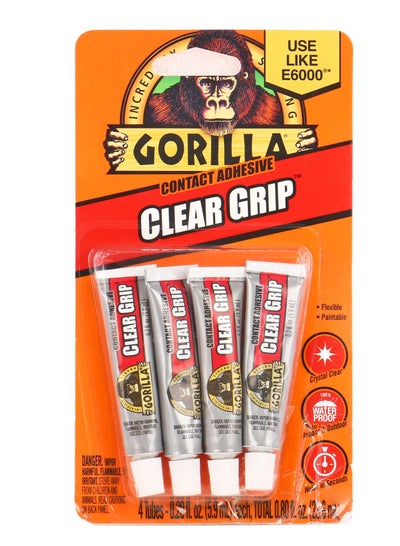 Buy Gorilla Clear Grip Contact Adhesive Minis, Waterproof, Four .2 Ounce Tubes, Clear, in UAE