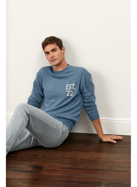 Buy Men Crew Neck Long Sleeve Sweatshirt, Light Blue in UAE