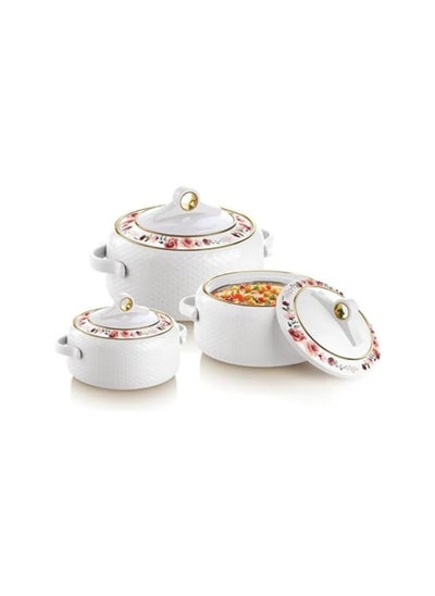 Buy Set of 3 Pieces Nayasa Deluxe Coral Insulated Casserole  | 2500 Ml 3500 Ml and 5000 Ml Casseroles - White in Saudi Arabia