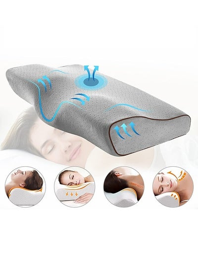 اشتري Memory Foam Pillow, Extra Dense Ergonomic Cervical Pillow for Firm Neck Support, Orthopedic Contour Pillow for Back Sleeper Neck Relief, Organic Cotton Cover, for Side Sleepers (Grey) في السعودية