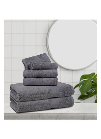 اشتري 6 pc Luxury Home Linen, 100% Premium Cotton, 550 gsm, High Quality Weaving, Durable, Soft and Absorbent,  2 Bath Towel 70x140cm, 4 Hand Towel 40x70cm, Charcoal, Made in Pakistan في الامارات