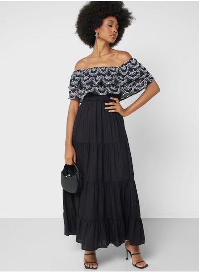 Buy Scallop Detail Off Shoulder Dress in Saudi Arabia