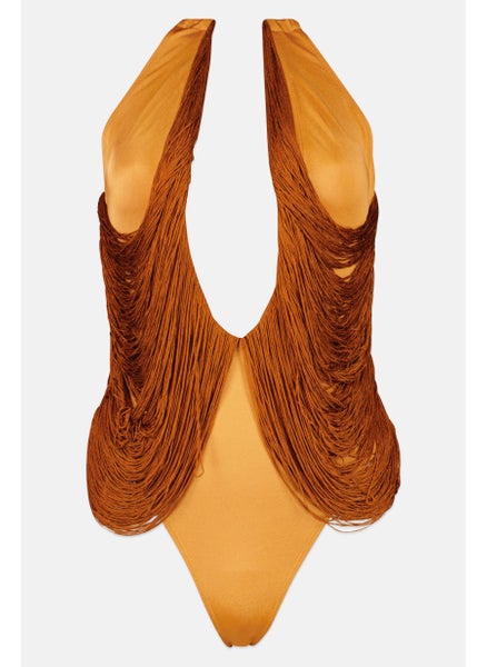 اشتري Women Textured Sleeveless One Piece Swimsuit, Brown في الامارات