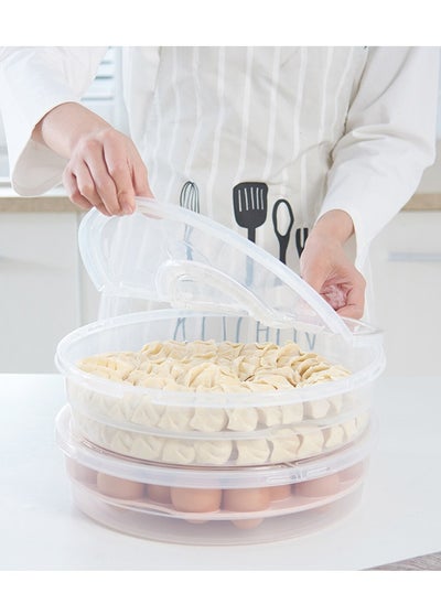 Buy 2 Pieces Of Multi-purpose Circular Non Grid Dumpling Preservation Box With Foldable Handle And Food Storage Box Cover For Easy Carrying in Saudi Arabia