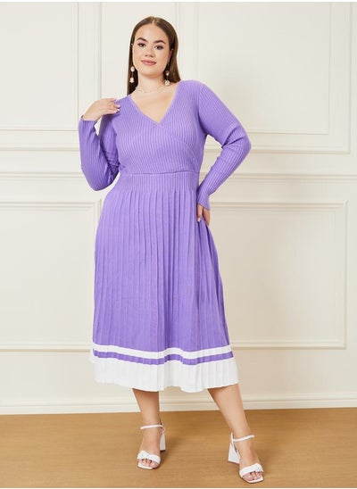 Buy Striped Hem Knit Sweater Midi Dress in Saudi Arabia