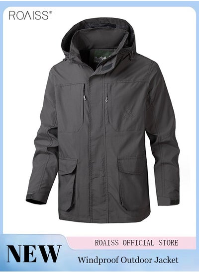 Buy Men'S Casual Loose Windproof Jacket Solid Sports Hoodie Lightweight Outdoor Hiking Zipper Jacket in Saudi Arabia