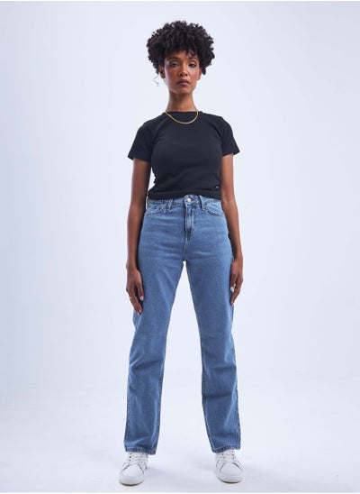 Buy High-Waist Light Washed Slim Straight Leg Jeans in Saudi Arabia