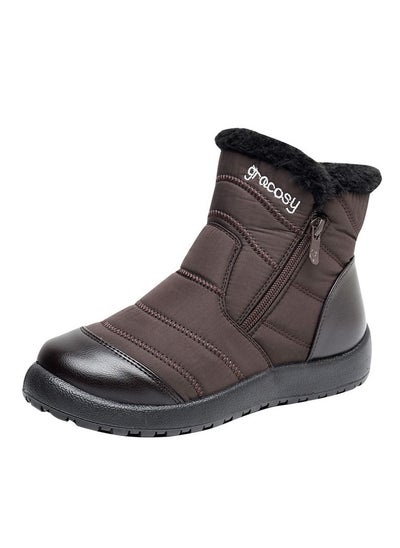 اشتري Women's Winter Waterproof Cow Tendon Bottom With Plush Insulation Cotton Boots Brown في الامارات