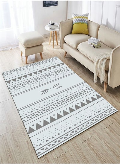 Buy Warm Luxurious Modern Printed Rectangular Anti-Slip Rug White/Black 140x200cm in UAE