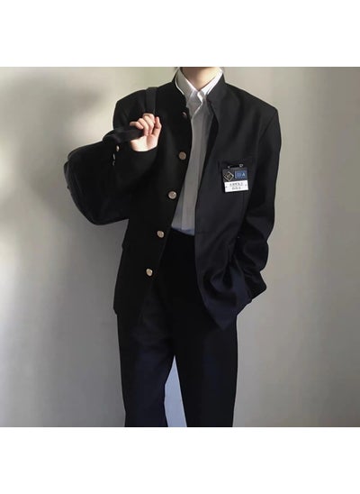 اشتري Chinese tunic suit Japanese school uniform DK uniform Boys High Street rich handsome suit three-piece High sense fried street suit Black [single coat to send breastplate]] في الامارات