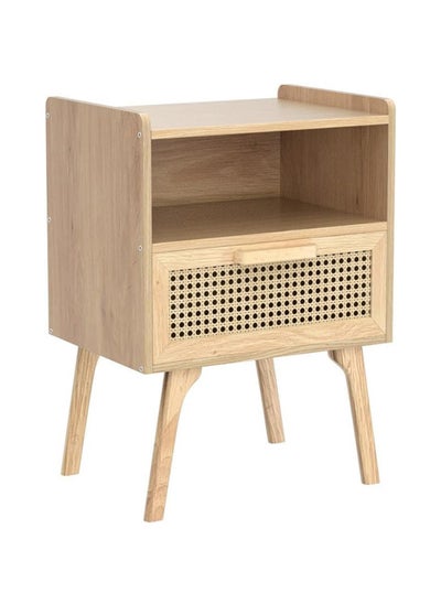 Buy SHARPDO Rattan Nightstand Boho Side Table With Drawer Open Shelf Cane Accent Bedside End Table With Solid Wood Legs For Bedroom Dorm And Small Spaces Natural) 40x30x54cm in UAE