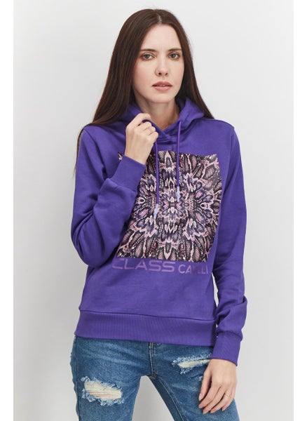 Buy Women Hooded Graphic Print Sweatshirt, Purple in Saudi Arabia