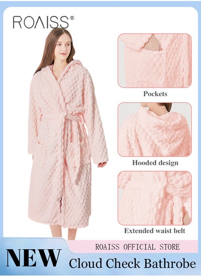 Buy Thicken Absorbent Bathrobe Unisex Cloud Pattern Coral Fleece Sleepwear Autumn Winter Ladies Lightweight Soft Non Shedding Robe with Hood in UAE