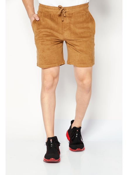 اشتري Men Drawstring Brand Logo Textured Shorts, Brown في الامارات