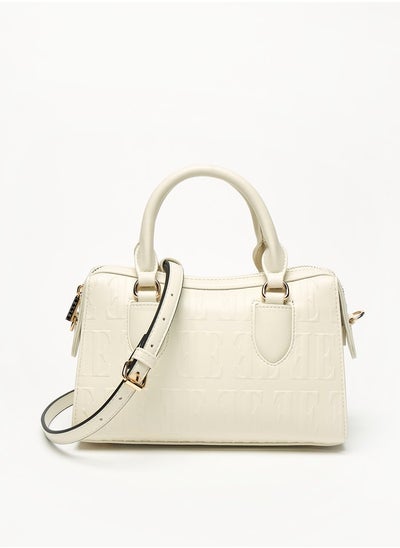 Buy Women Monogram Embossed Tote Bag with Detachable Strap and Zip Closure in UAE