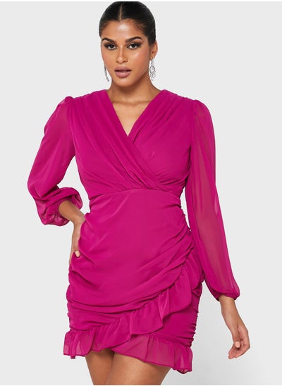 Buy Frill Hem Ruched Dress in UAE