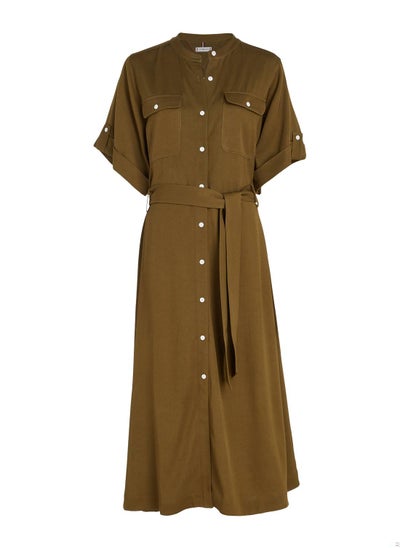 Buy Women's Relaxed Fit Midi Shirt Dress, Green in Saudi Arabia