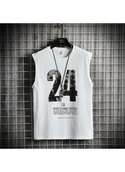 Buy Mens Casual Tank Top Basketball Vest Sleeveless Summer Gym Set White in Saudi Arabia