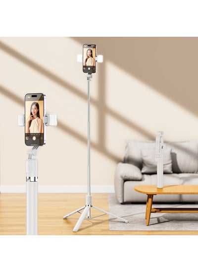 Buy Bluetooth Selfie Stick Tripod for Live Stream R1SLD-1.7m double fill light selfie stick White in Saudi Arabia