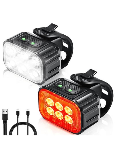 Buy Bike Lights Set, USB Rechargeable LED Safety Light for Bicycle, Super Bright 8+12 Modes, IP65 Waterproof Bike Lights for Night Riding, Fits All Mountain, Road Bike in Saudi Arabia