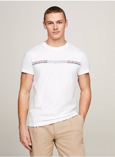 Buy Men's Logo Slim Fit Featuring a Crew Neck T-Shirt -  Pure cotton, White in Saudi Arabia