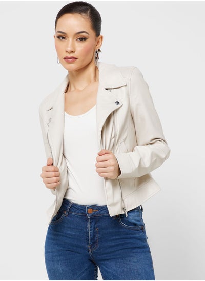 Buy Pu Zip Detail Jacket in Saudi Arabia