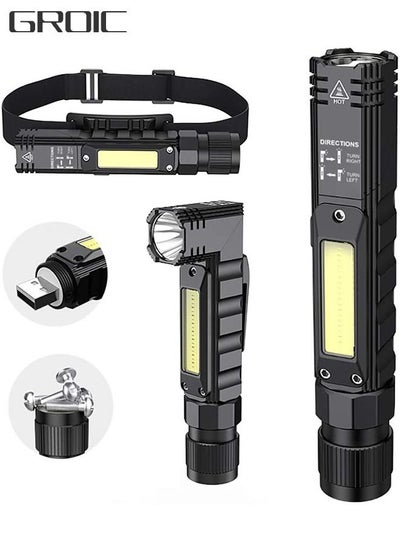 Buy Led USB Rechargeable Headlamp, 1200 Lumens Portable Magnetic Head Flashlight for Adults, 360 Degree Rotate Led Work Light, Waterproof, 5 Modes for Outdoor, Hiking, Fishing in UAE