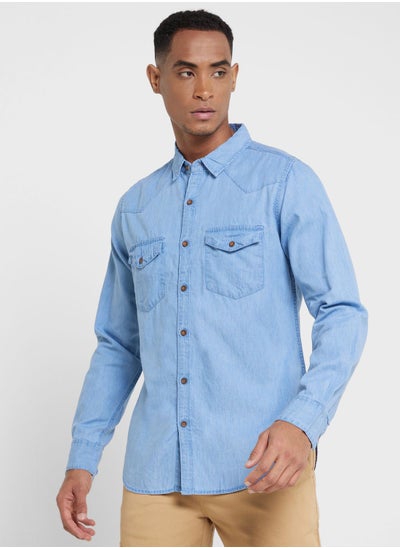 Buy Thomas Scott Men Blue Smart Slim Fit Opaque Casual Shirt in Saudi Arabia