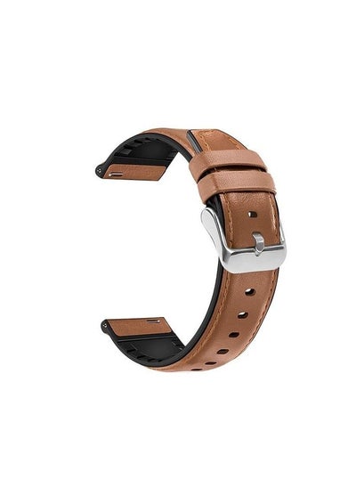 Buy Leather - Silicone Hybrid Watch Bands - 20mm For Galaxy Watch 4 44mm 40mm / 4 Classic 46mm 42mm Camel in Egypt