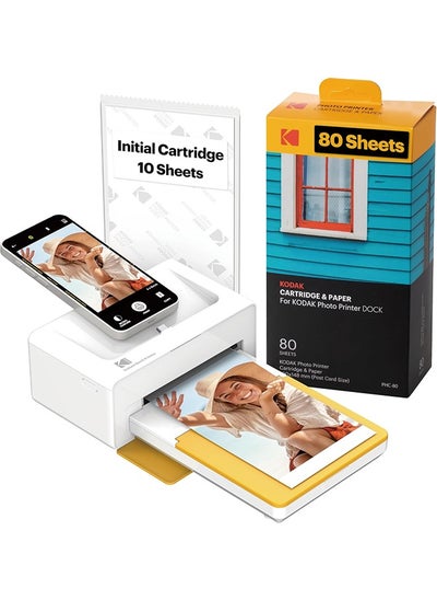 Buy KODAK Dock Plus 4PASS Instant Photo Printer (4x6 inches) + 90 Sheets Bundle (10 Initial Sheets + 80 Sheet Pack) in UAE