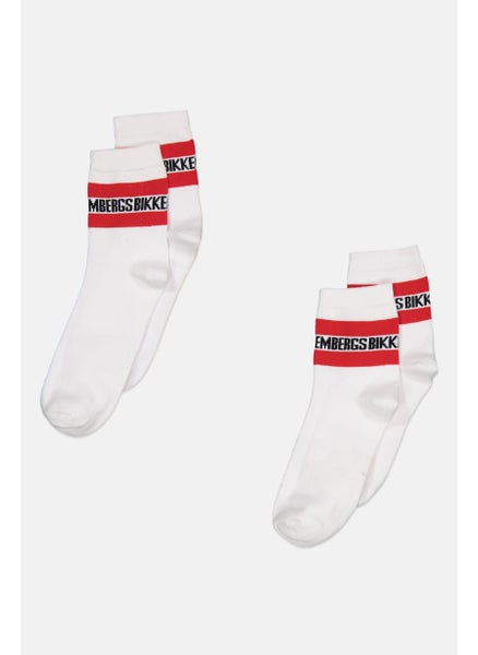 Buy Men 2 Pairs Brand Logo Quarter Socks, White/Red in UAE