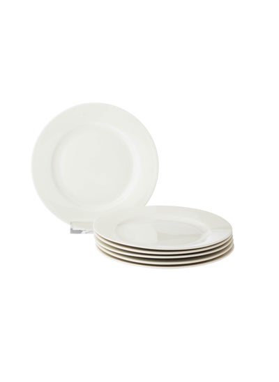 Buy 6 flat white porcelain plates for buffet and multi use size 16 cm in Saudi Arabia