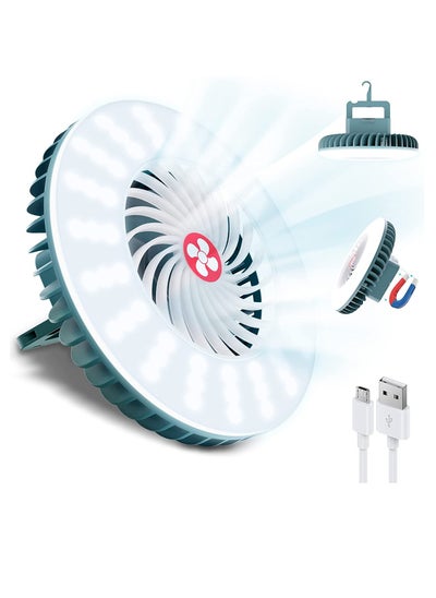 اشتري Waterproof Camping Fans for Tents, Battery Operated Fan for Camping, USB Rechargeable with Magnetic and Hook, 𝟐-𝟏 LED camping Tent Fan and Light for Camping, Emergency, Hiking في الامارات