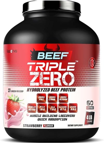 Buy Beef Triple Zero Hydrolyzed Protein Powder  ZERO CARB, SUGAR & FAT - 86% Protein - With BCAA & Glutamine Strawberry Flavour 4 lb in Saudi Arabia