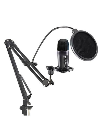 Buy USB Microphone Condenser Microphone Mobile Phone Computer Recording Live Game Dubbing Equipment Black in Saudi Arabia