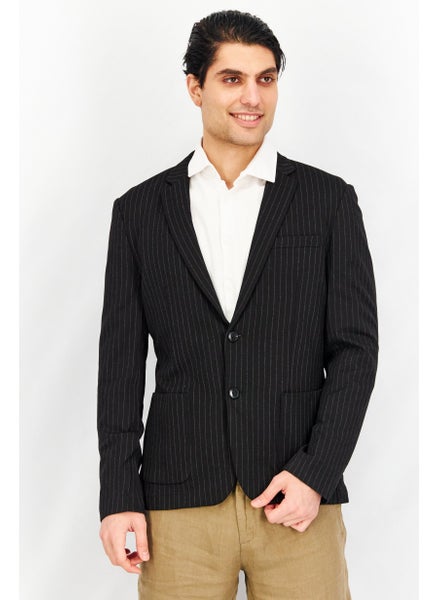 اشتري Men Fitted Stripe Long Sleeve Blazer, Black في الامارات