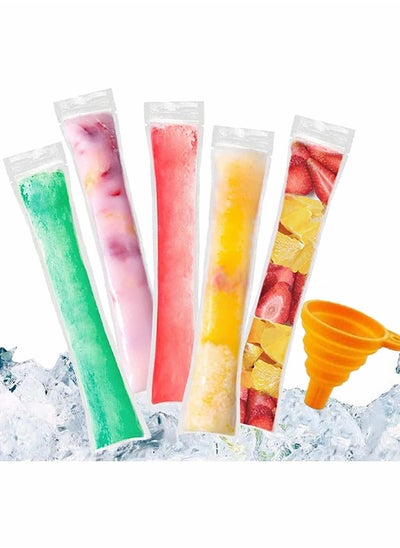 اشتري 200 PCS Disposable Ice Popsicle Mold Bags, BPA Free Pop Pouch with A Funnel for Yogurt, Candy, Cream Party Favors في الامارات