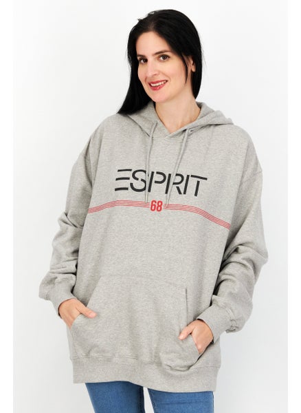 Buy Women Hooded Long Sleeves Graphic Sweatshirt, Grey in UAE