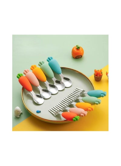 Buy Set of 2 Kids Cutlery Set -304 Stainless Steel Baby Feeding Spoon Set, Children's Portable Tableware 2 PCs (Spoon & Fork Set) with Plastic Case - Random Colors in UAE