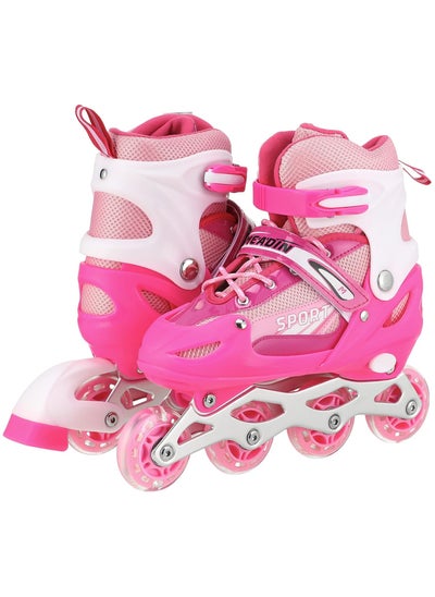 Buy Adjustable Roller Skates with Light Up Wheels Professional Inline Skating Shoes-Lighting Wheel Comfort Skate Shoes - Size L 38-41 Pink in Saudi Arabia