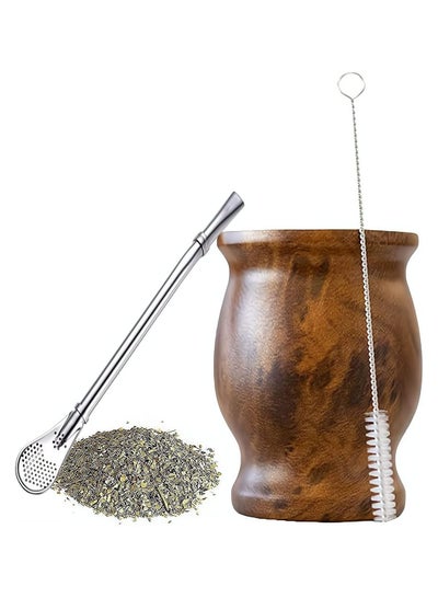 Buy Yerba Mate Cup, Stainless Steel Double Wall Washable Household Thermos, Yerba Mate Gourd, For Drinking Yerba Mate Loose Leaf, With Straw, Brown, 230ml in Saudi Arabia