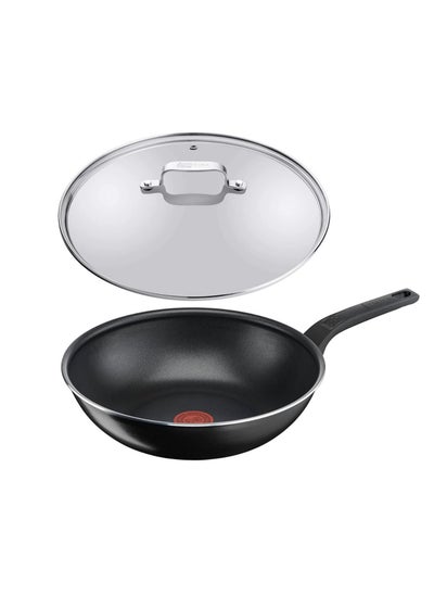 اشتري Tefal 2 Piece Set Issencia Wok pan 28 cm + 28 cm Glass Lid With Steam Outlet Valve Non-stick Coating With Integrated Temperature Display Ergonomic Thermoplastic Handle Extra Deep Shape Non-stick Pan في الامارات