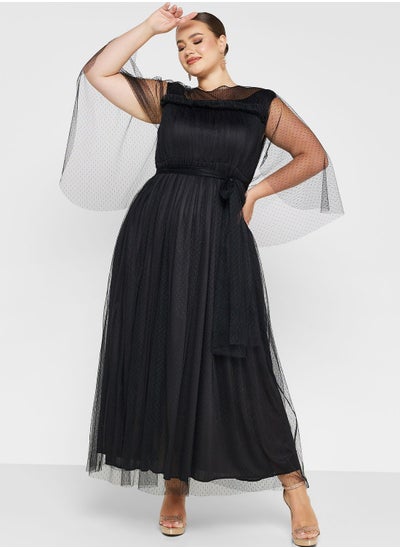 Buy Mesh Overlay Sleeve Styled Dress in Saudi Arabia