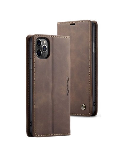 اشتري iPhone 12 Pro Max Stand Holder Premium PU Leather Flip Folio Book Case with Card Slot [Shockproof TPU Interior Case] Compatible with iPhone 12 Pro Max Wallet Case BROWN في السعودية